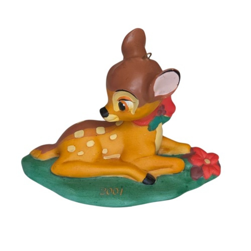 2001 Grolier Disney Porcelain Bambi Dated Christmas Ornament 3 1/4" (T100)